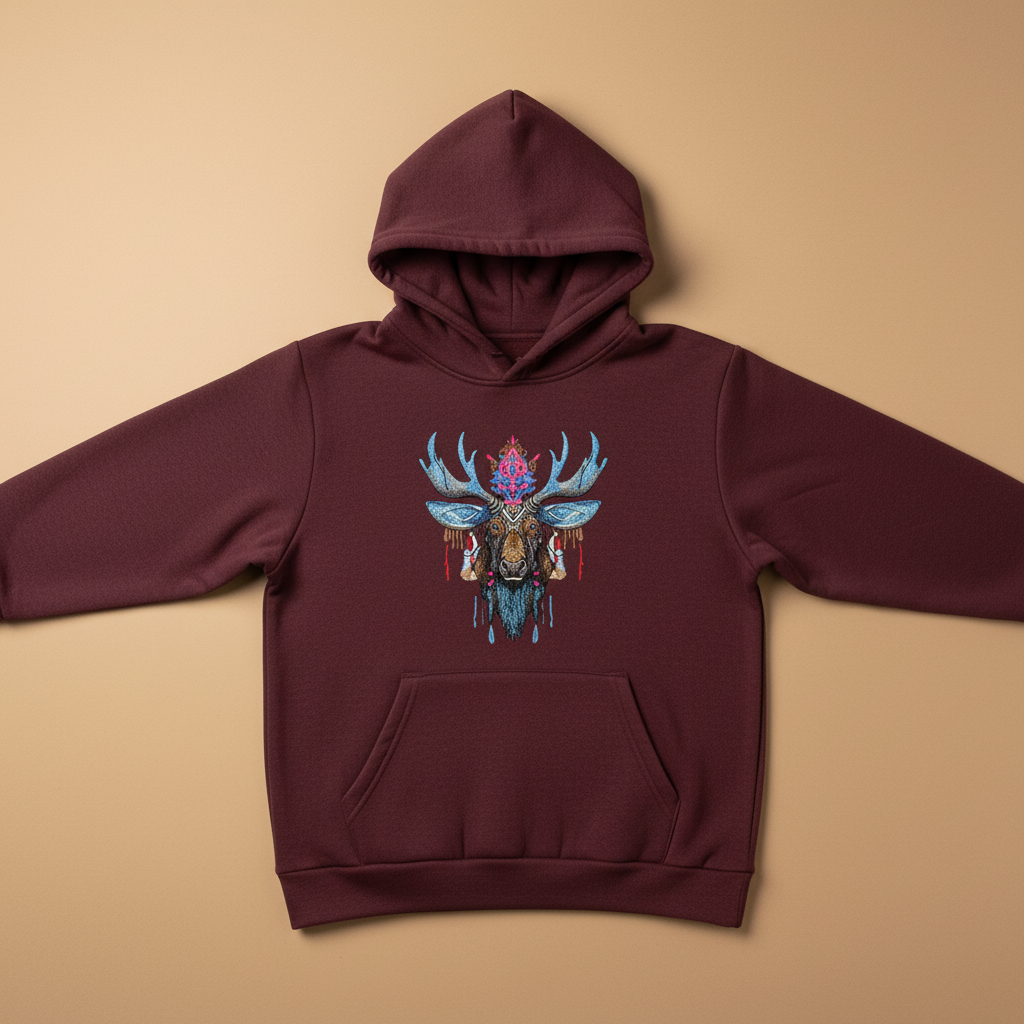 Mystic Crowned Moose — Premium Embroidered Hoodie | Original EmbroMania Design