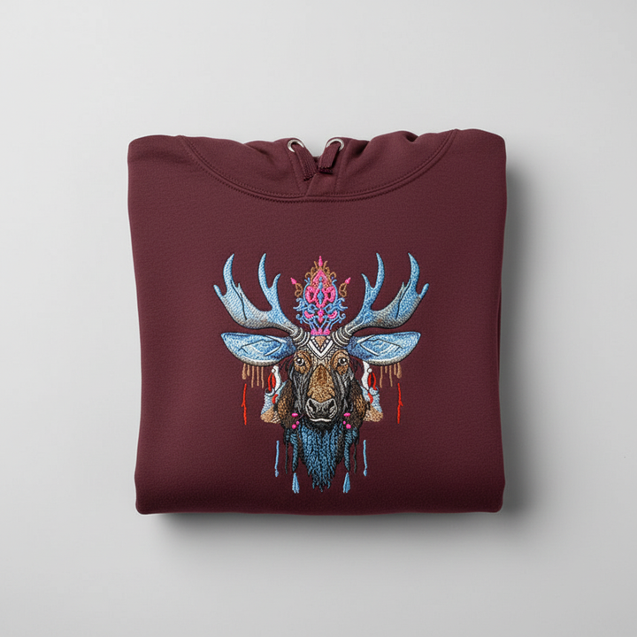 Mystic Crowned Moose — Premium Embroidered Hoodie | Original EmbroMania Design