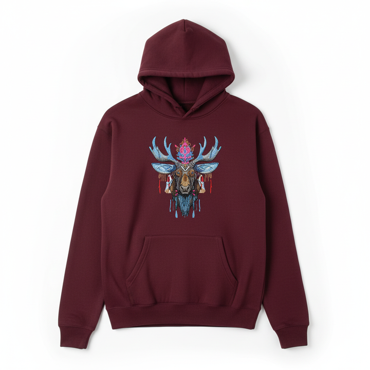 Mystic Crowned Moose — Premium Embroidered Hoodie | Original EmbroMania Design
