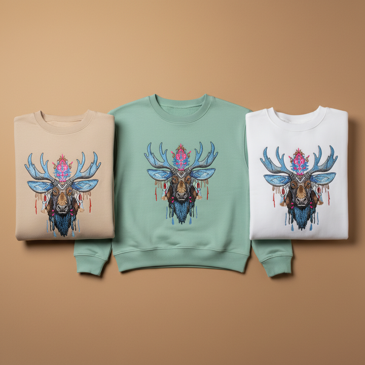 Mystic Moose Machine Embroidered Sweatshirt – Hand Finished in Dubai | EmbroMania
