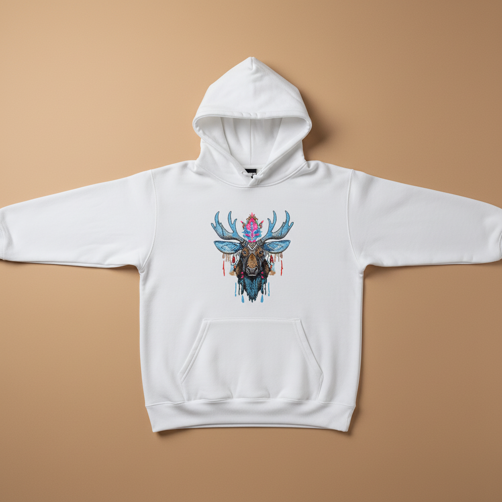 Mystic Crowned Moose — Premium Embroidered Hoodie | Original EmbroMania Design
