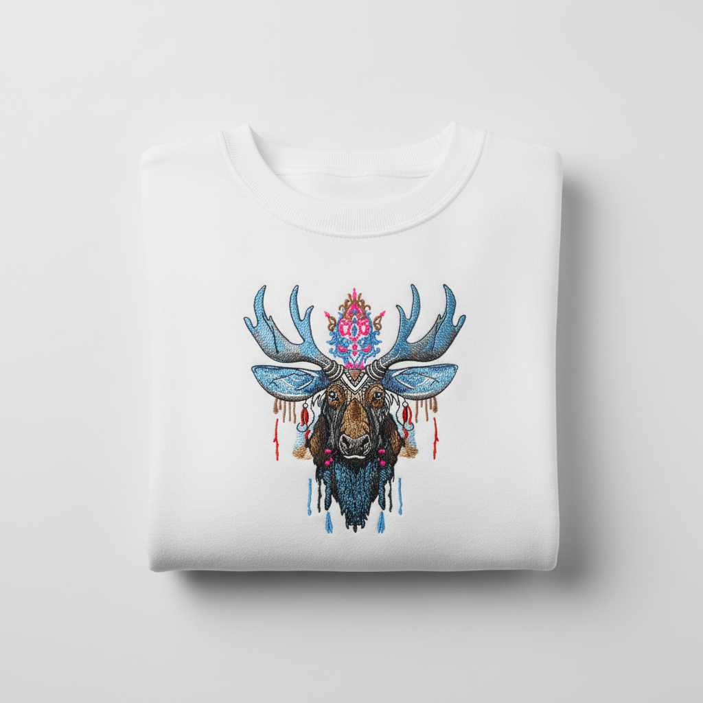 Mystic Crowned Moose — Premium Embroidered Hoodie | Original EmbroMania Design