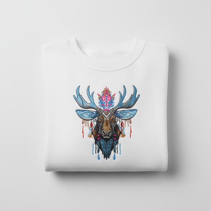 Mystic Crowned Moose — Premium Embroidered Hoodie | Original EmbroMania Design