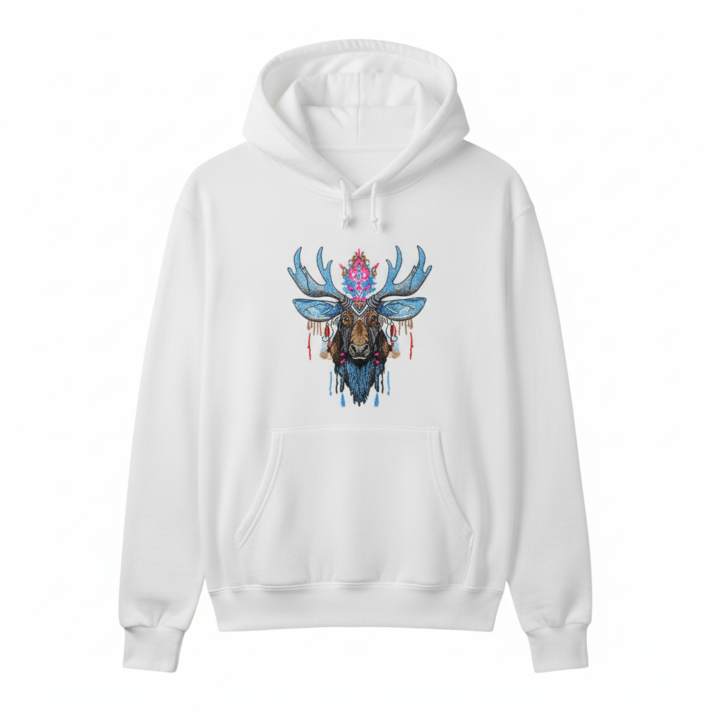 Mystic Crowned Moose — Premium Embroidered Hoodie | Original EmbroMania Design