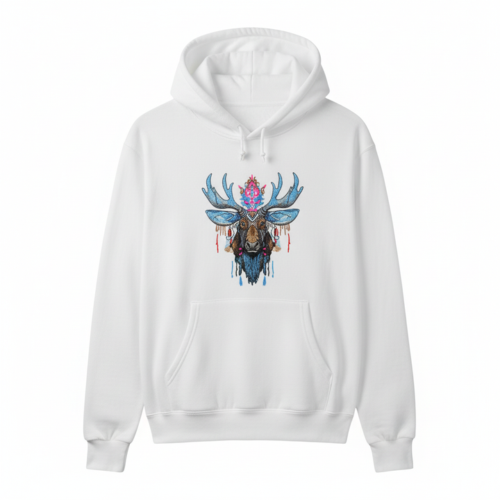 Mystic Crowned Moose — Premium Embroidered Hoodie | Original EmbroMania Design