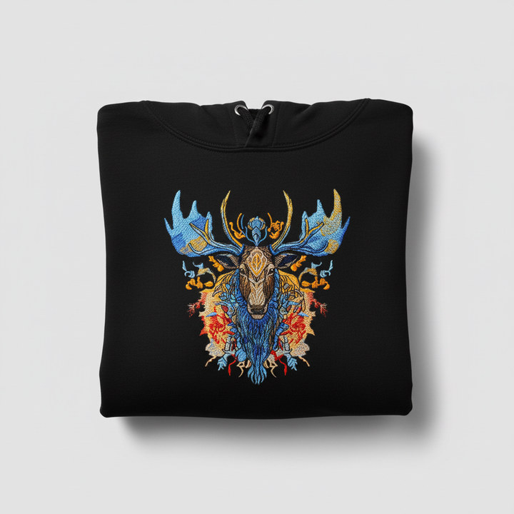 Mystic Moose II — Premium Embroidered Hoodie | Original EmbroMania Design