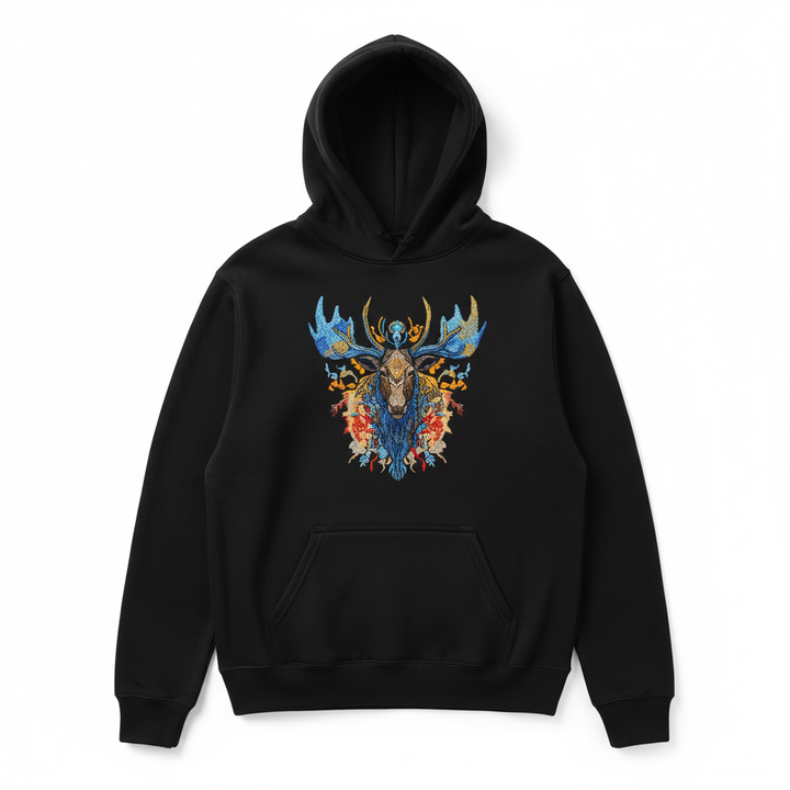 Mystic Moose II — Premium Embroidered Hoodie | Original EmbroMania Design