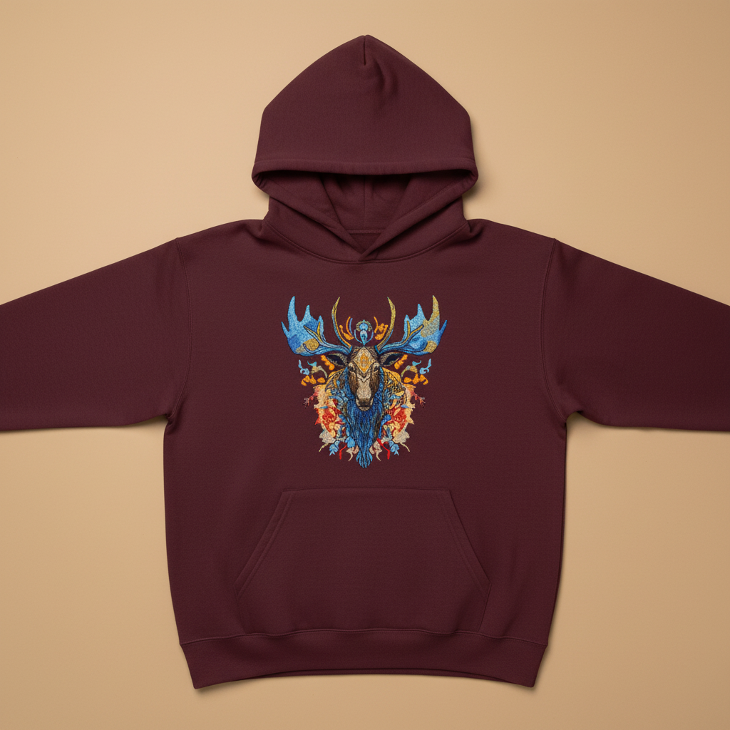 Mystic Moose II — Premium Embroidered Hoodie | Original EmbroMania Design