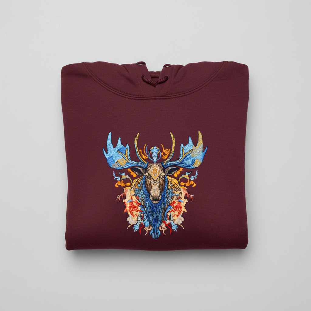 Mystic Moose II — Premium Embroidered Hoodie | Original EmbroMania Design