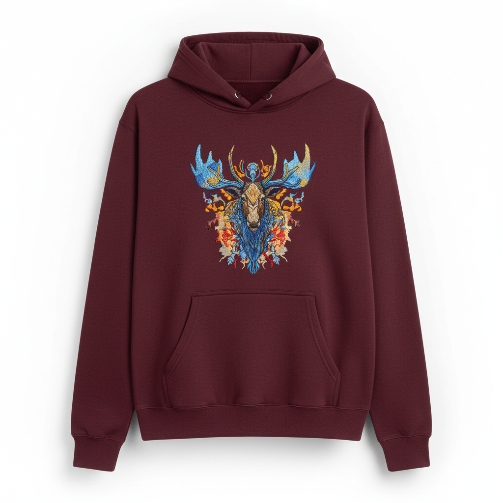 Mystic Moose II — Premium Embroidered Hoodie | Original EmbroMania Design