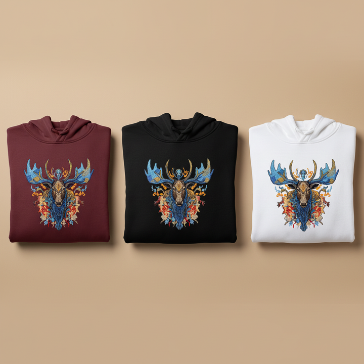 Mystic Moose II — Premium Embroidered Hoodie | Original EmbroMania Design