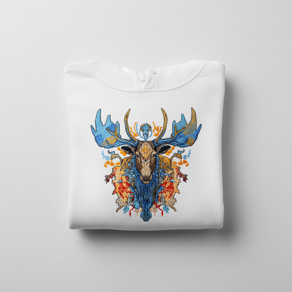 Mystic Moose II — Premium Embroidered Hoodie | Original EmbroMania Design