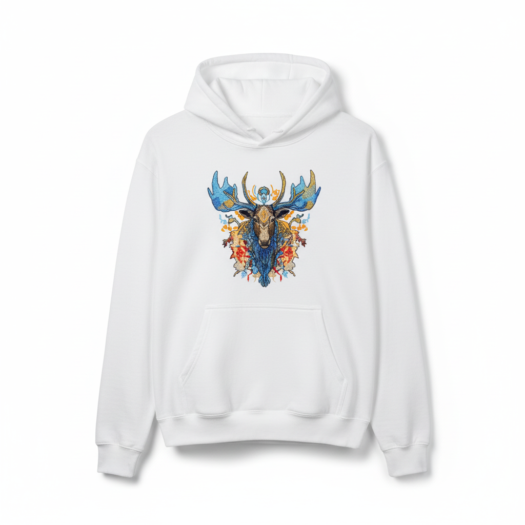 Mystic Moose II — Premium Embroidered Hoodie | Original EmbroMania Design