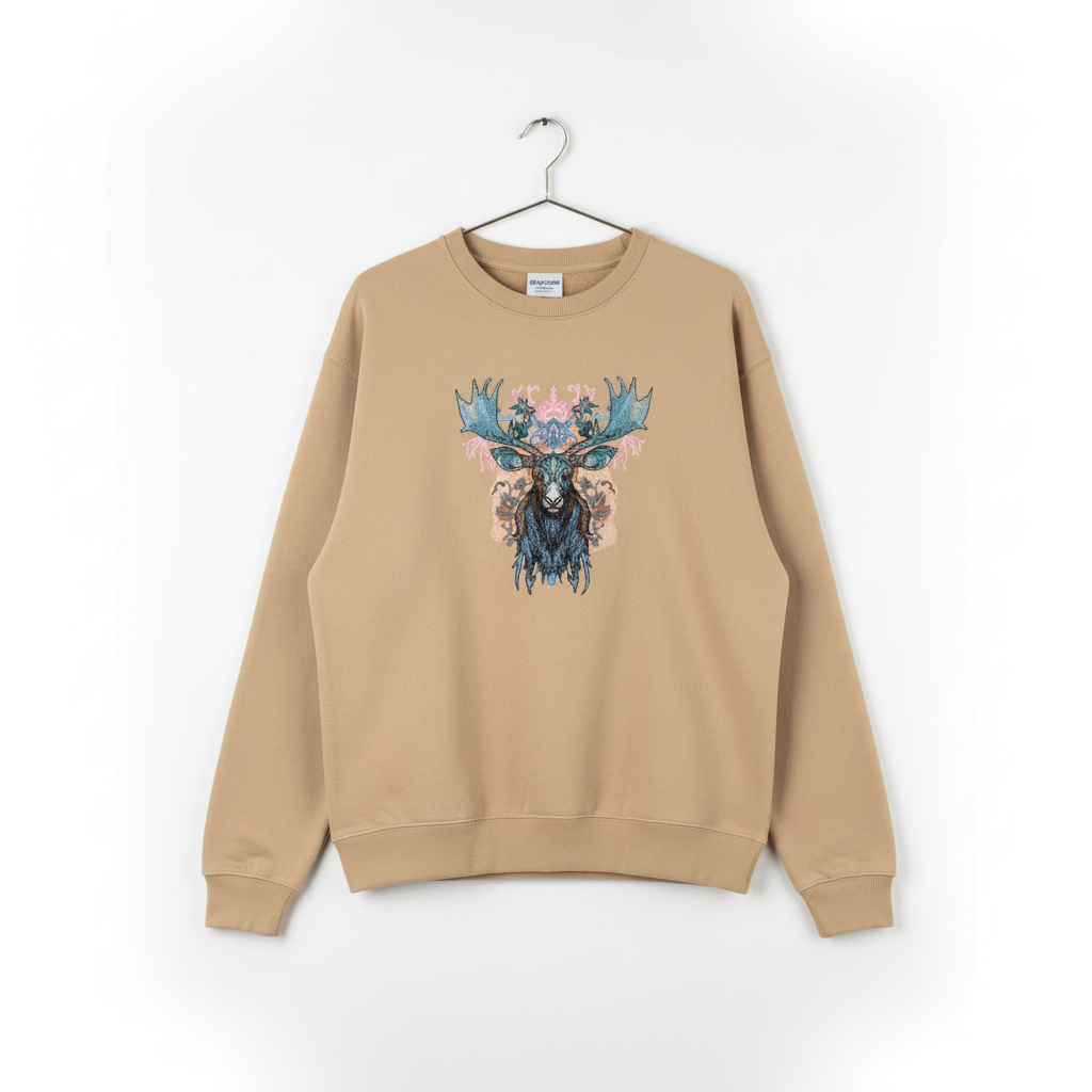 Ornate Blue Moose — Premium Embroidered Unisex Crewneck | Original EmbroMania Design