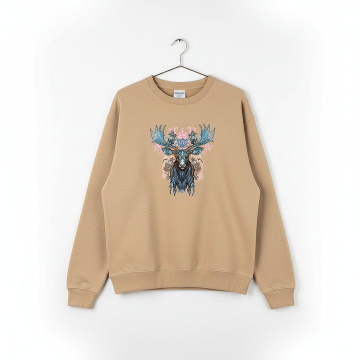 Ornate Blue Moose — Premium Embroidered Unisex Crewneck | Original EmbroMania Design