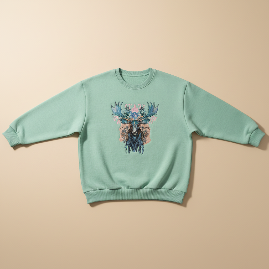 Ornate Blue Moose — Premium Embroidered Unisex Crewneck | Original EmbroMania Design