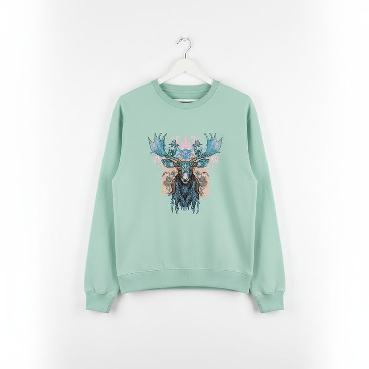 Ornate Blue Moose — Premium Embroidered Unisex Crewneck | Original EmbroMania Design