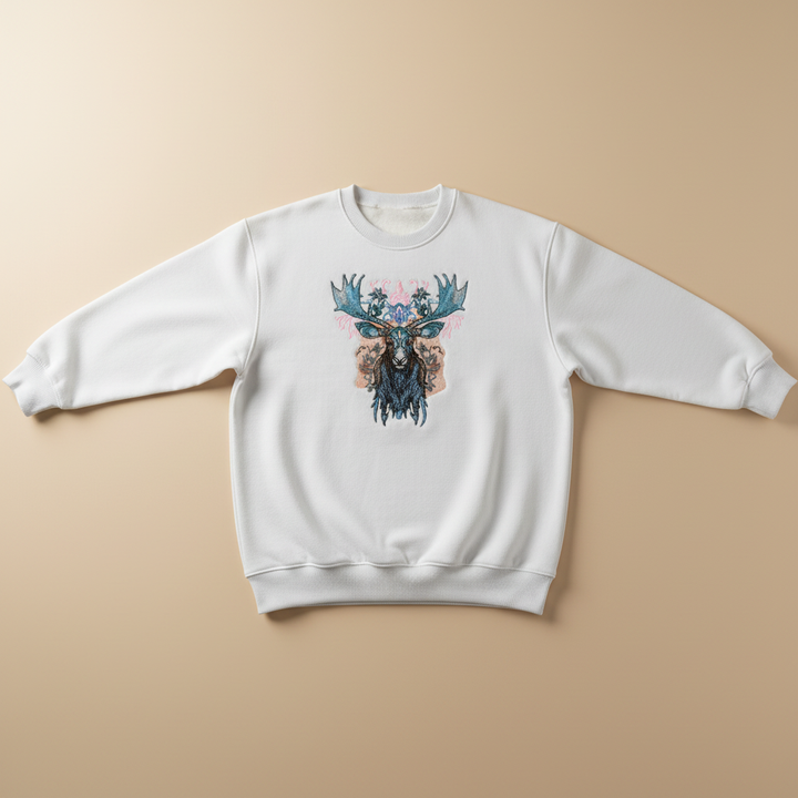 Ornate Blue Moose — Premium Embroidered Unisex Crewneck | Original EmbroMania Design