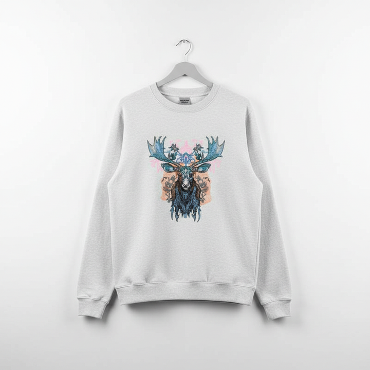 Ornate Blue Moose — Premium Embroidered Unisex Crewneck | Original EmbroMania Design
