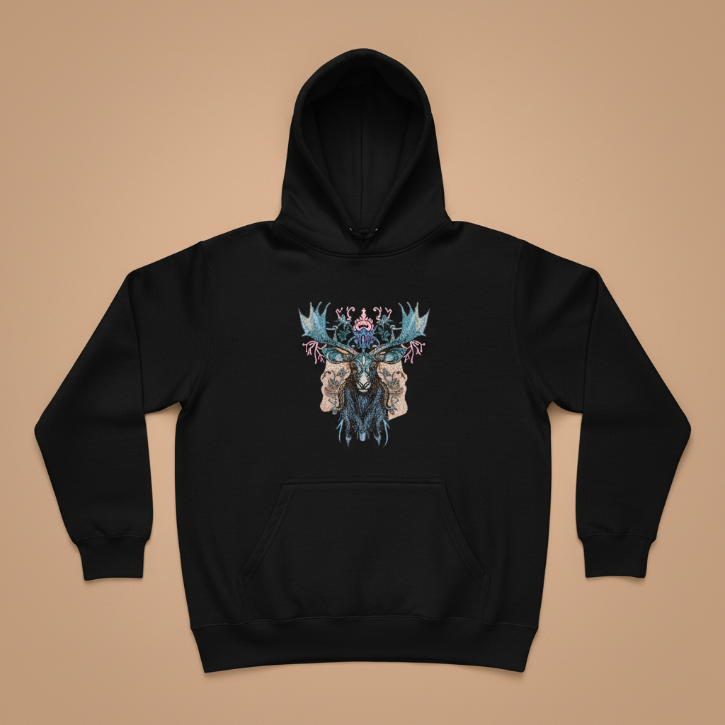 Mystic Moose — Premium Embroidered Hoodie | Original EmbroMania Design