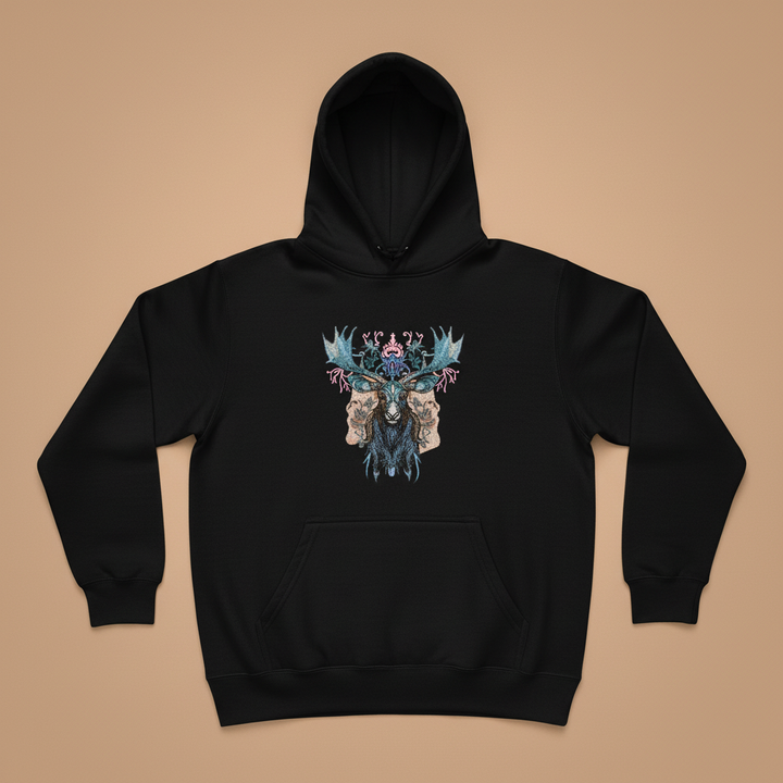 Mystic Moose — Premium Embroidered Hoodie | Original EmbroMania Design