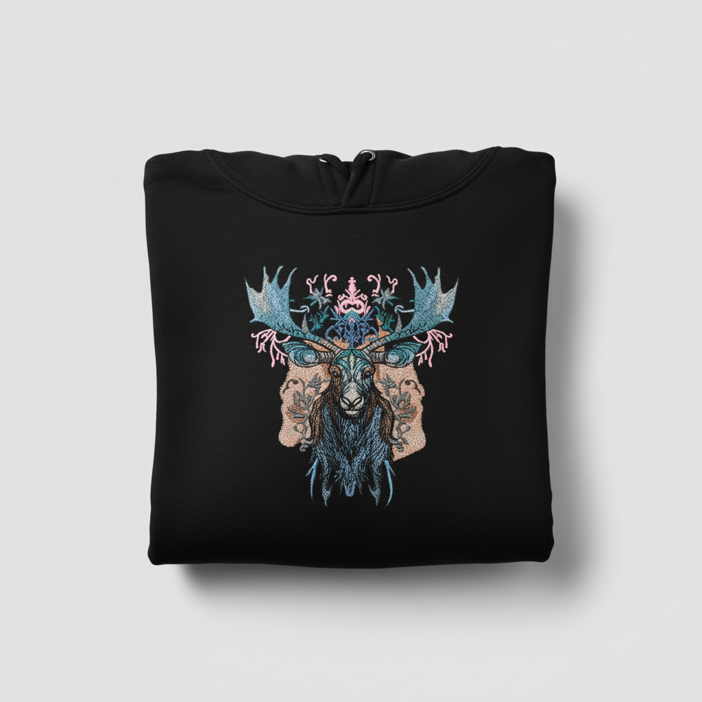 Mystic Moose — Premium Embroidered Hoodie | Original EmbroMania Design