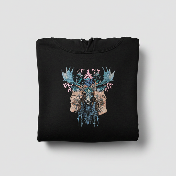 Mystic Moose — Premium Embroidered Hoodie | Original EmbroMania Design