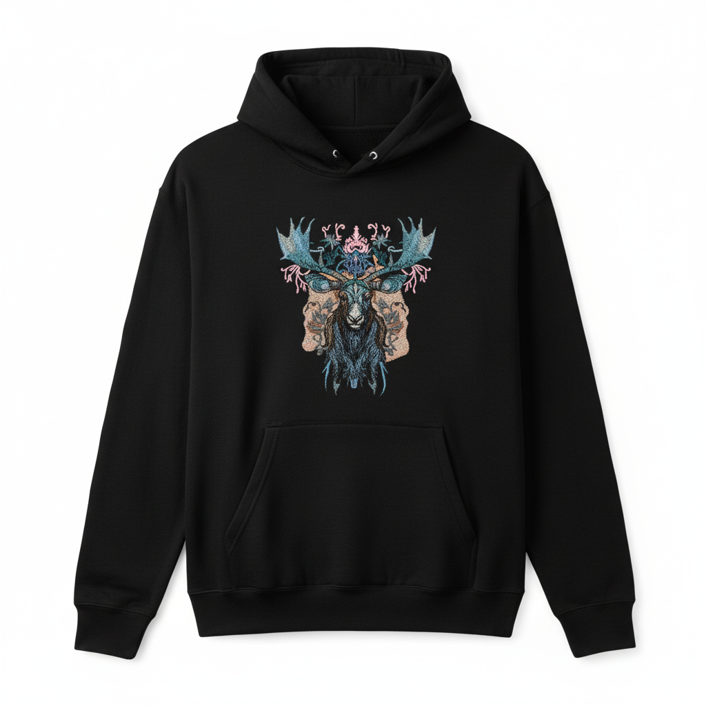 Mystic Moose — Premium Embroidered Hoodie | Original EmbroMania Design