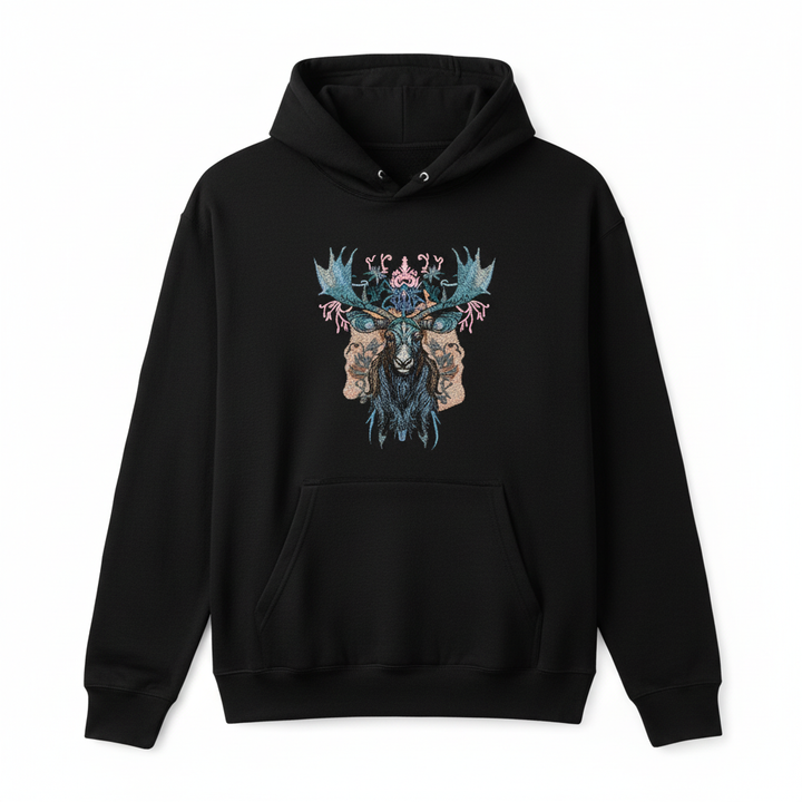 Mystic Moose — Premium Embroidered Hoodie | Original EmbroMania Design