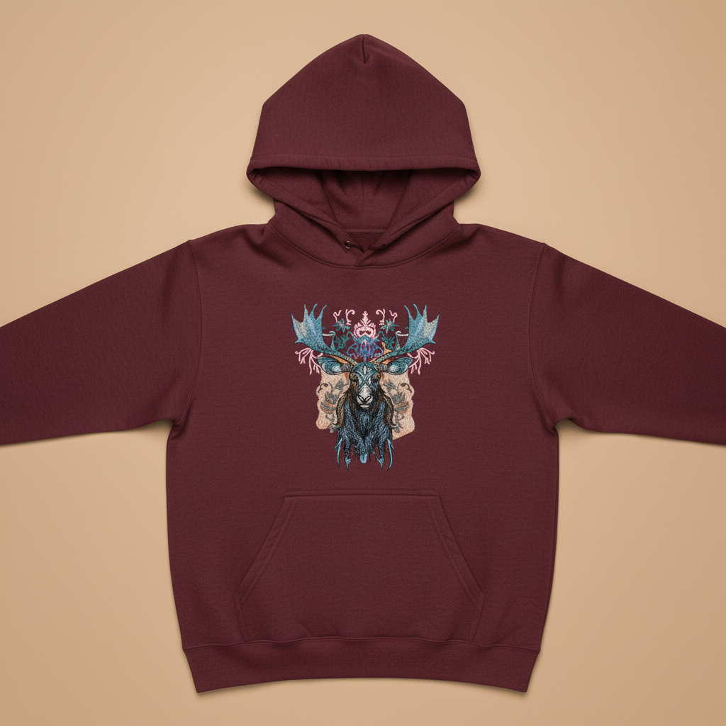 Mystic Moose — Premium Embroidered Hoodie | Original EmbroMania Design