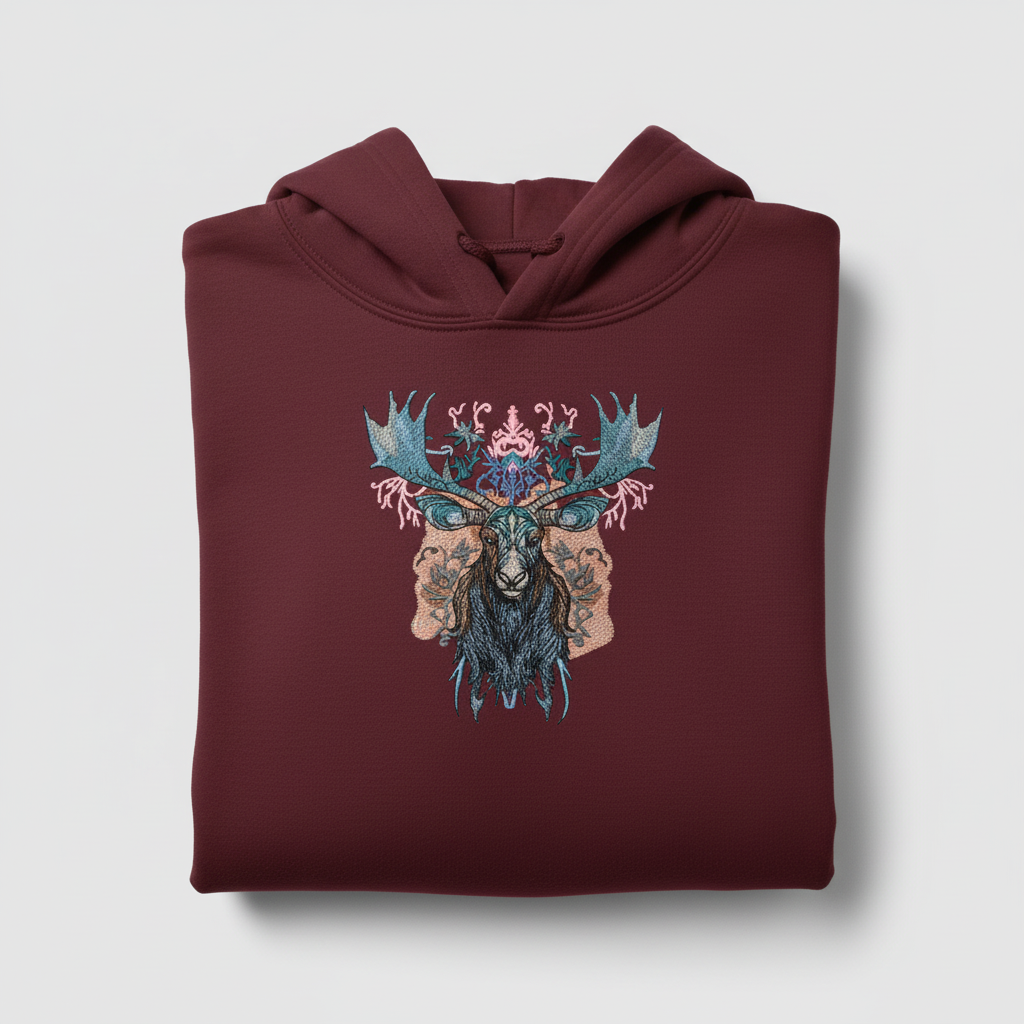 Mystic Moose — Premium Embroidered Hoodie | Original EmbroMania Design