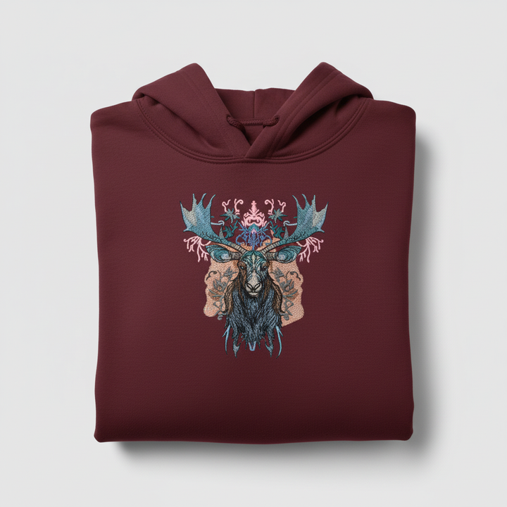 Mystic Moose — Premium Embroidered Hoodie | Original EmbroMania Design