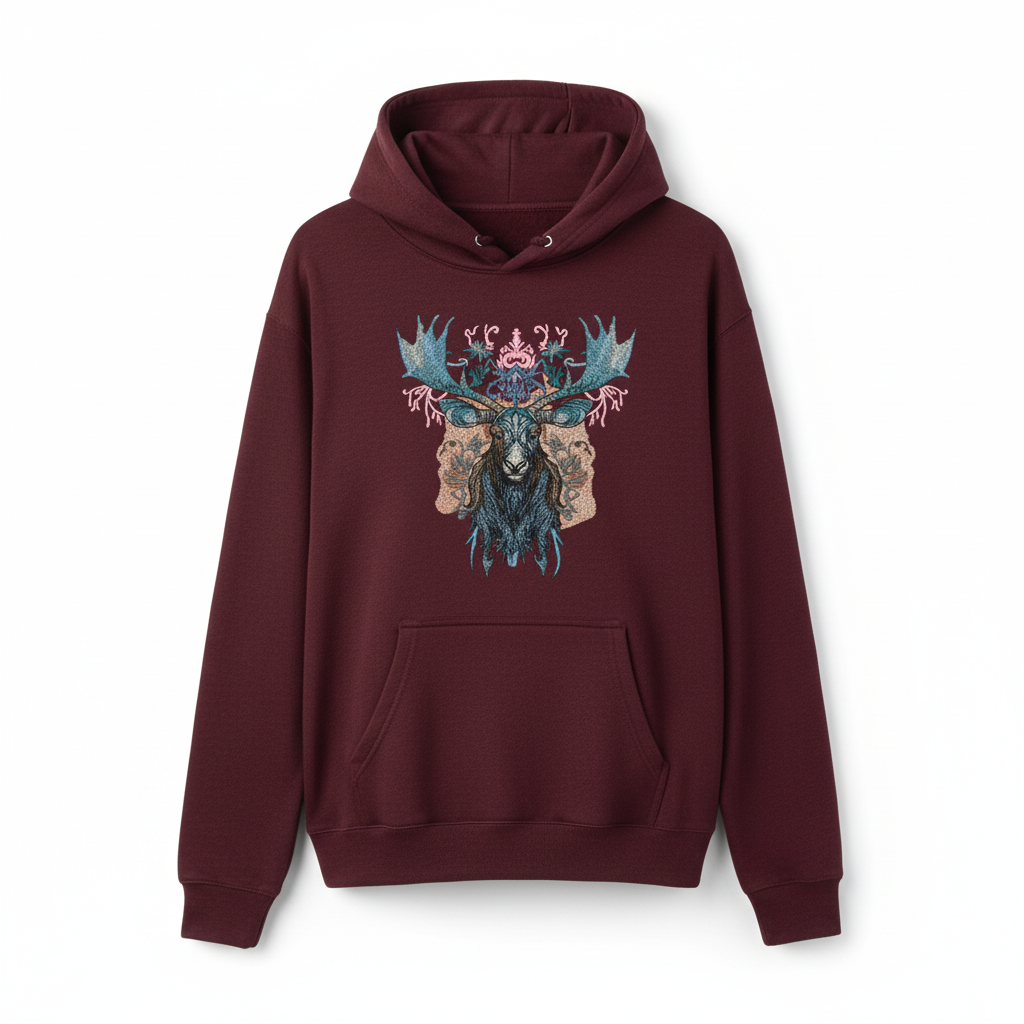 Mystic Moose — Premium Embroidered Hoodie | Original EmbroMania Design