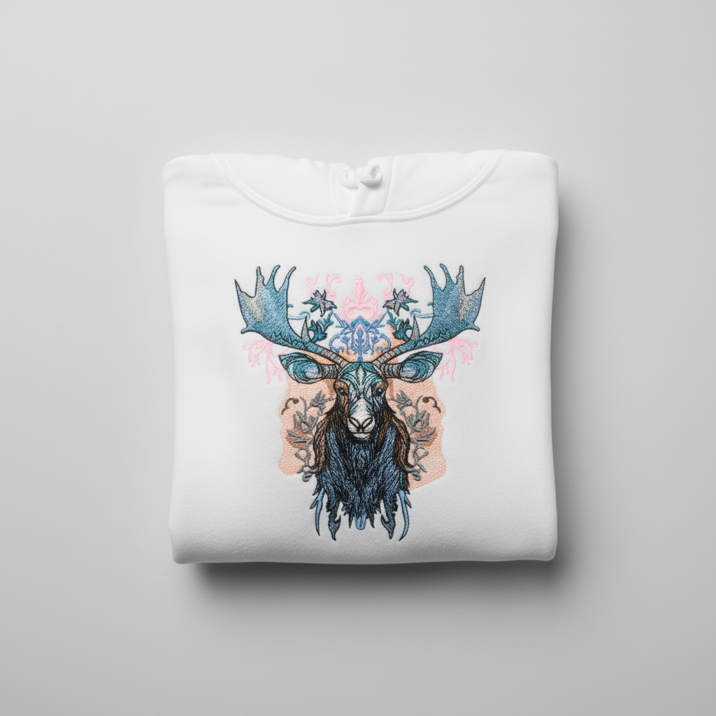Mystic Moose — Premium Embroidered Hoodie | Original EmbroMania Design
