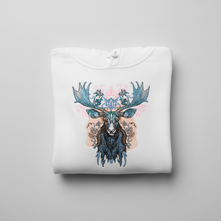 Mystic Moose — Premium Embroidered Hoodie | Original EmbroMania Design