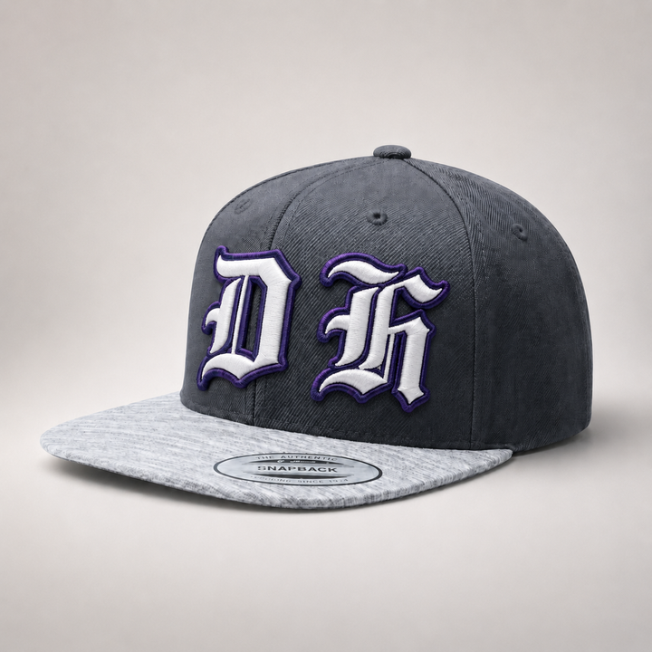 Gray and black cap with &