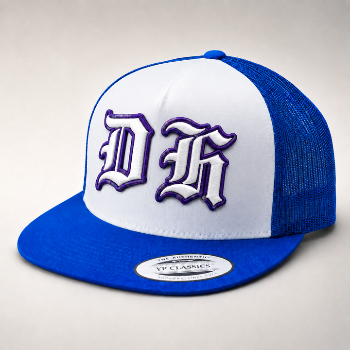 Blue and white cap with &