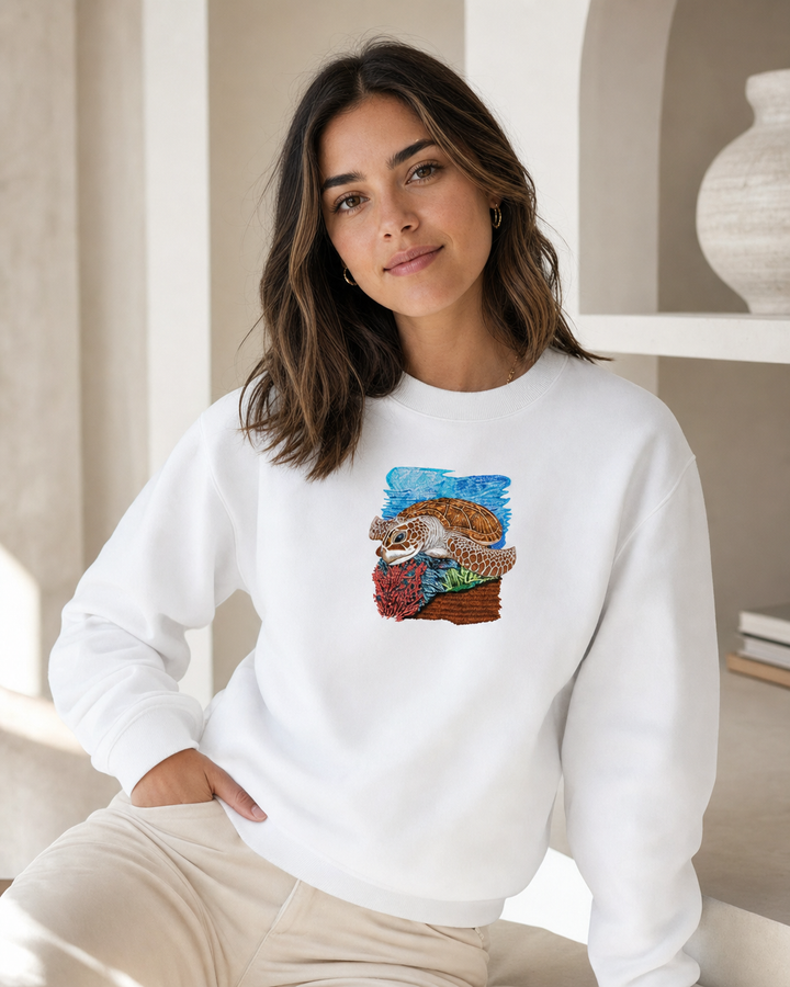 Sea Turtle Machine Embroidered Sweatshirt – Hand Finished in Dubai | EmbroMania