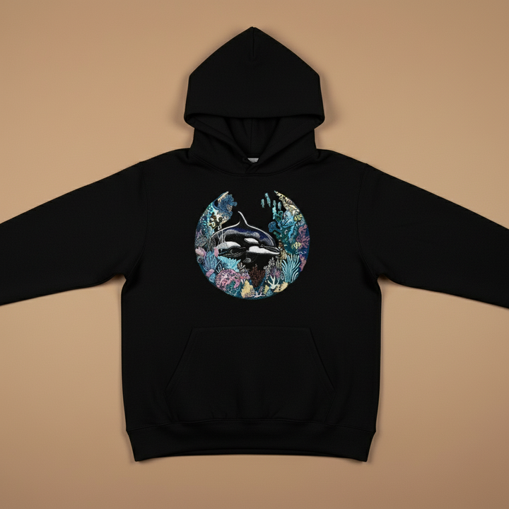 Orca Sanctuary Machine Embroidered Hoodie – Hand Finished in Dubai | EmbroMania
