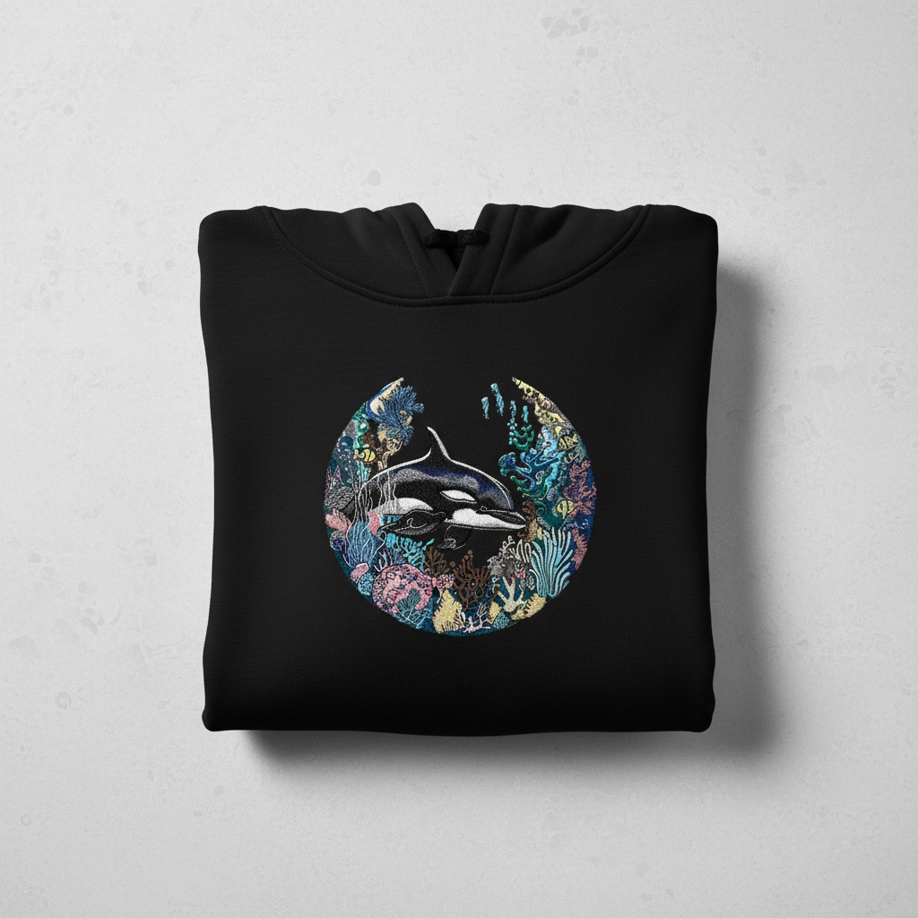 Orca Sanctuary Machine Embroidered Hoodie – Hand Finished in Dubai | EmbroMania