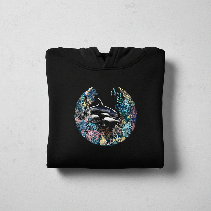 Orca Sanctuary Machine Embroidered Hoodie – Hand Finished in Dubai | EmbroMania
