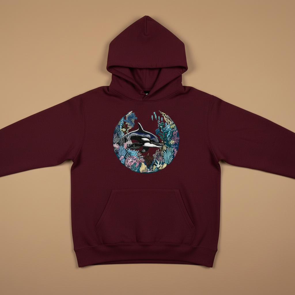 Orca Sanctuary Machine Embroidered Hoodie – Hand Finished in Dubai | EmbroMania