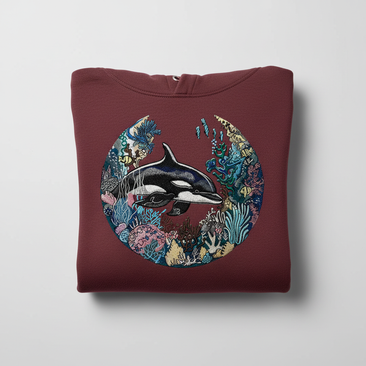 Orca Sanctuary Machine Embroidered Hoodie – Hand Finished in Dubai | EmbroMania