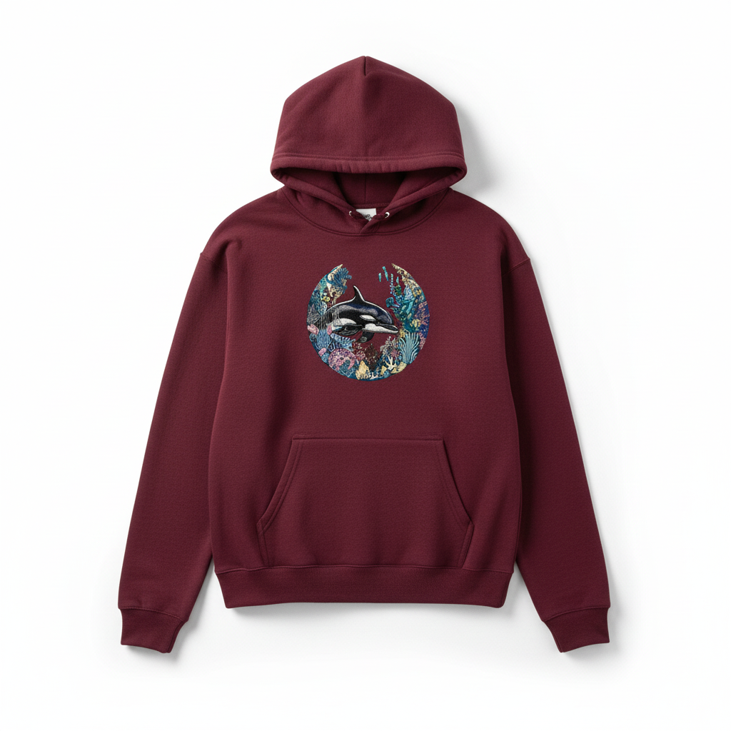 Orca Sanctuary Machine Embroidered Hoodie – Hand Finished in Dubai | EmbroMania