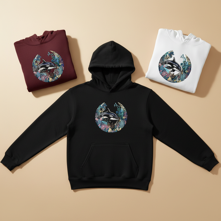 Orca Sanctuary Machine Embroidered Hoodie – Hand Finished in Dubai | EmbroMania