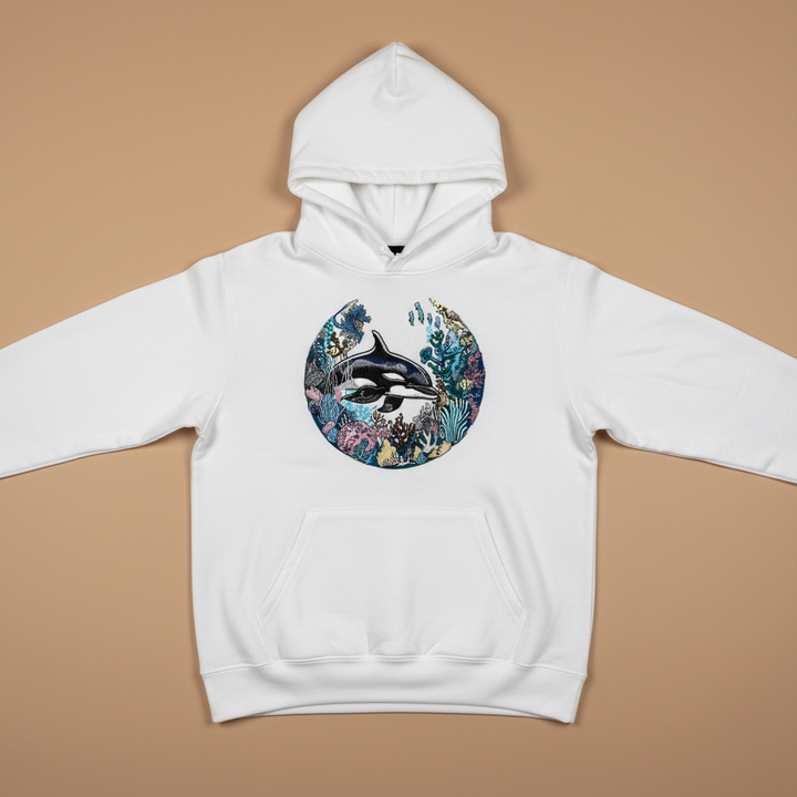 Orca Sanctuary Machine Embroidered Hoodie – Hand Finished in Dubai | EmbroMania