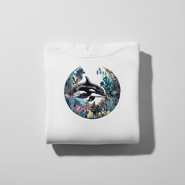 Orca Sanctuary Machine Embroidered Hoodie – Hand Finished in Dubai | EmbroMania