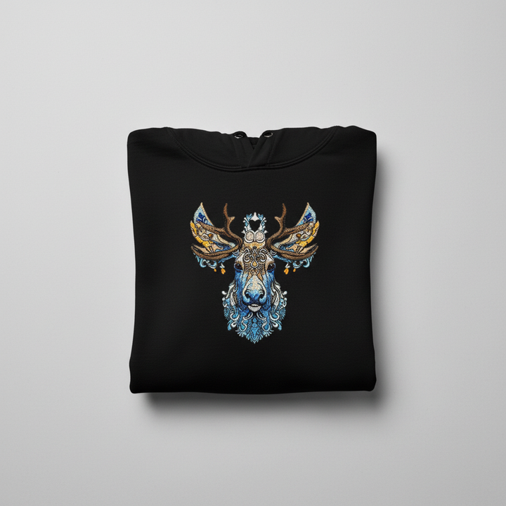 Ornate Moose Machine Embroidered Hoodie – Hand Finished in Dubai | EmbroMania