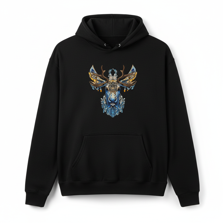 Ornate Moose Machine Embroidered Hoodie – Hand Finished in Dubai | EmbroMania