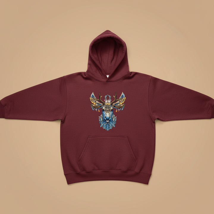 Ornate Moose Machine Embroidered Hoodie – Hand Finished in Dubai | EmbroMania